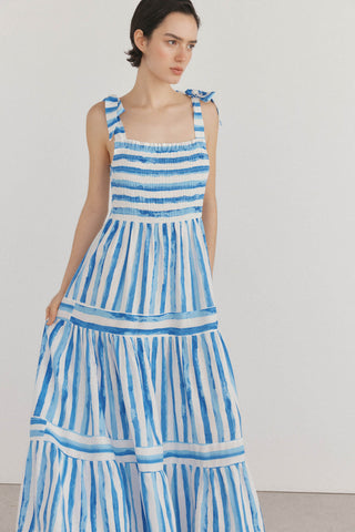 Vestido Largo de Tirantes Estampado Rayas