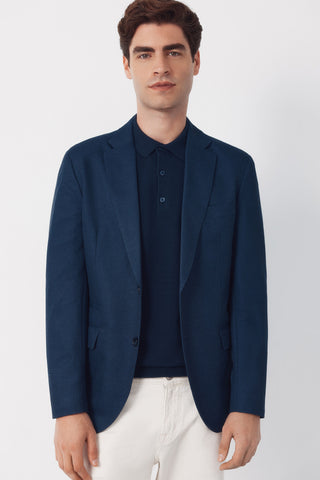 Slim Fit Knit Blazer with Pockets