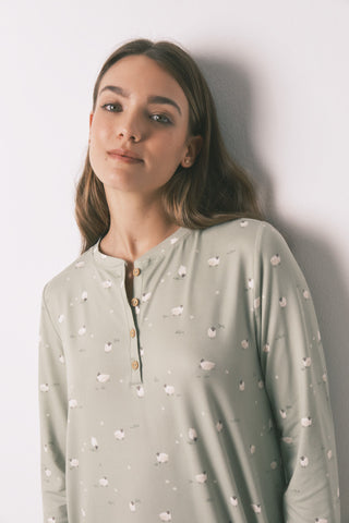 Pijama Manga Larga con Estampado Ovejitas