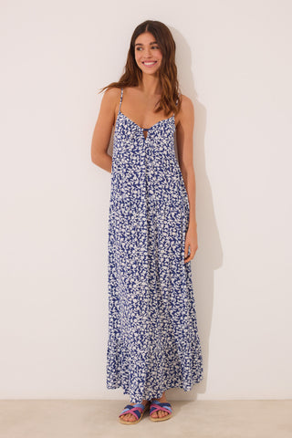 Vestido Largo con Detalle de Abertura Estampado