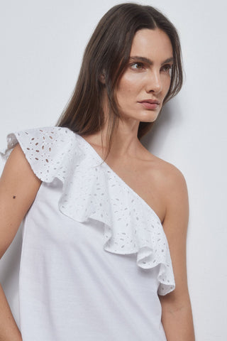 Camiseta Asimétrica con Tejido de Crochet