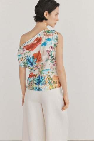 Camiseta  Asimétrica con Estampado Floral