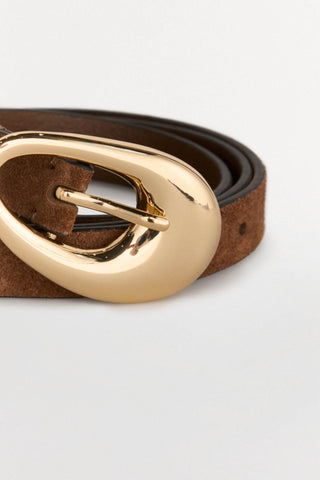 Cinturón con Hebilla Ovalada de Piel, Mujer