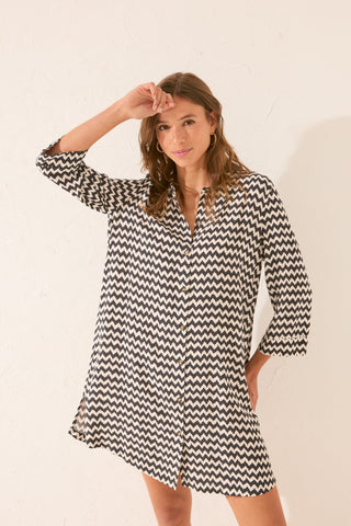 Vestido Manga Larga con Estampado Zig Zag