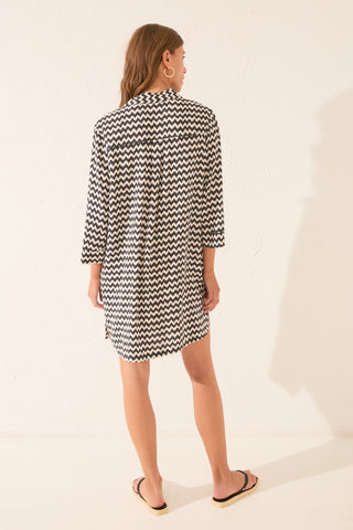 Vestido Manga Larga con Estampado Zig Zag