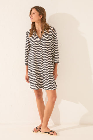Vestido Manga Larga con Estampado Zig Zag
