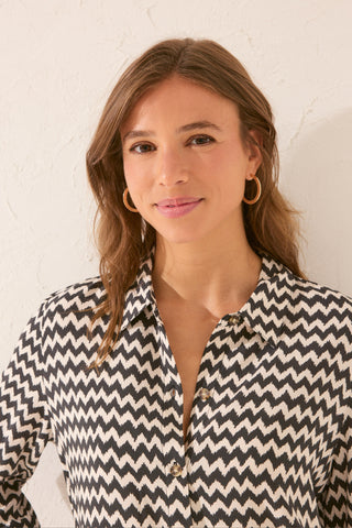 Vestido Manga Larga con Estampado Zig Zag