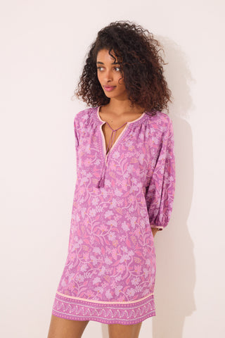Vestido Manga Corta con Estampado Boho