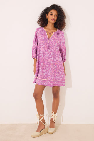 Vestido Manga Corta con Estampado Boho