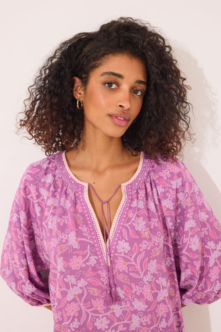 Vestido Manga Corta con Estampado Boho