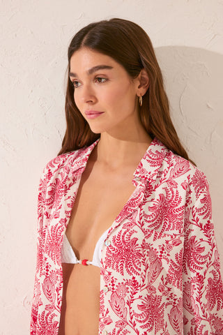 Vestido Midi con Estampado de Hojas.