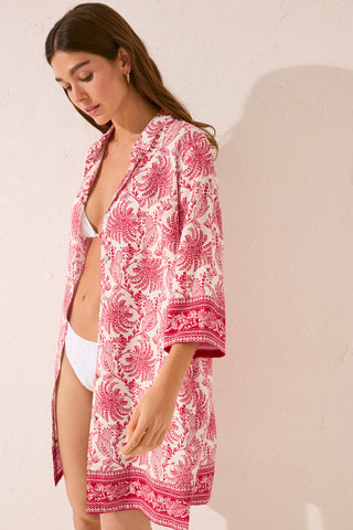 Vestido Midi con Estampado de Hojas.