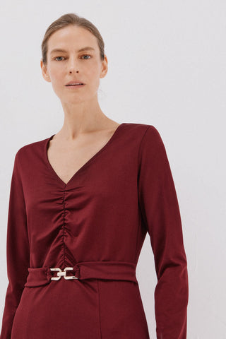 Vestido Detalle Fruncido con Cinturón