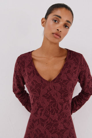 Vestido Manga Larga con Tejido Floral