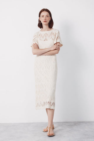 Vestido Largo Manga Corta de Crochet