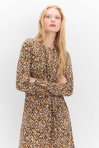 Vestido Manga Larga con Detalle Fruncido