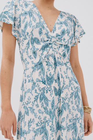 Vestido Manga Corta con Fruncido Estampado