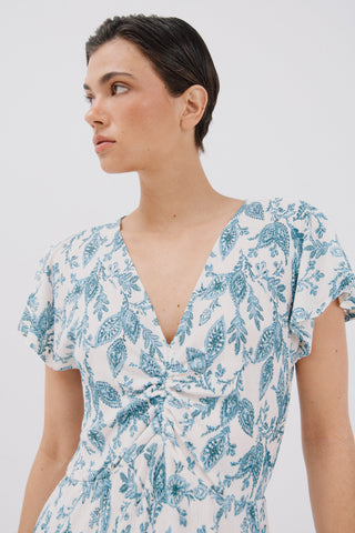 Vestido Manga Corta con Fruncido Estampado