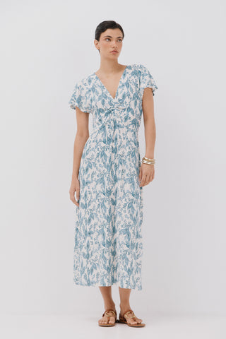 Vestido Manga Corta con Fruncido Estampado