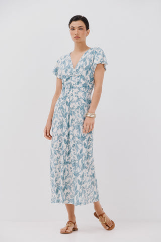 Vestido Manga Corta con Fruncido Estampado