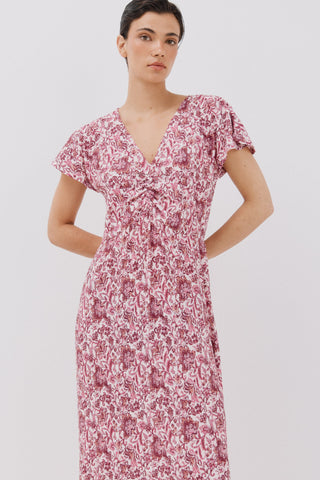 Vestido Manga Corta con Fruncido Estampado