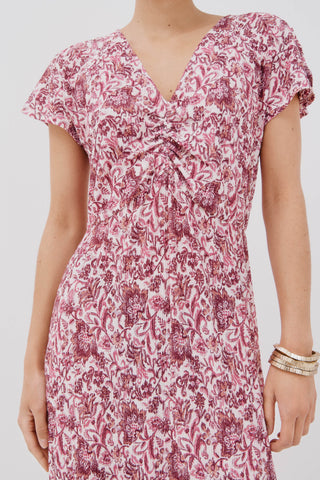 Vestido Manga Corta con Fruncido Estampado