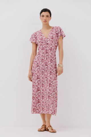 Vestido Manga Corta con Fruncido Estampado