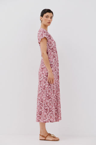 Vestido Manga Corta con Fruncido Estampado