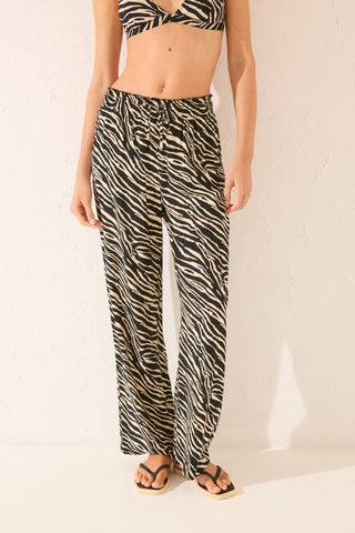 Pantalón con Cintura Elástica Estampado Animal Print