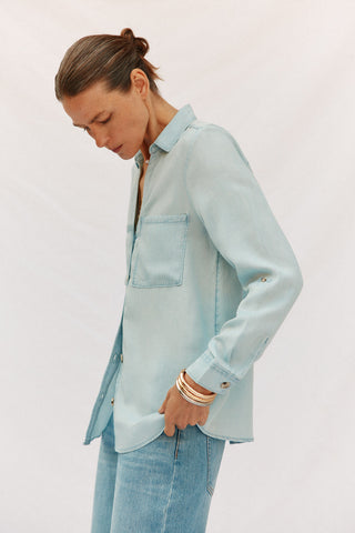 Camisa Denim Manga Larga con Bolsillo