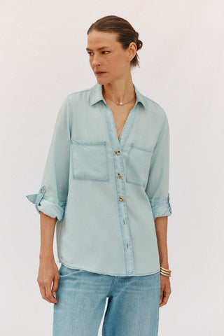 Camisa Denim Manga Larga con Bolsillo