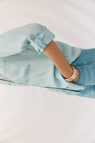 Camisa Denim Manga Larga con Bolsillo