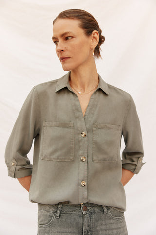 Camisa Denim Manga Larga con Bolsillo
