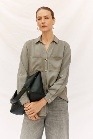 Camisa Denim Manga Larga con Bolsillo