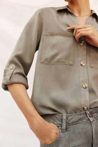 Camisa Denim Manga Larga con Bolsillo