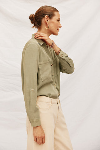 Camisa Denim Manga Larga con Bolsillo