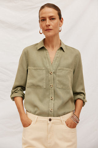 Camisa Denim Manga Larga con Bolsillo