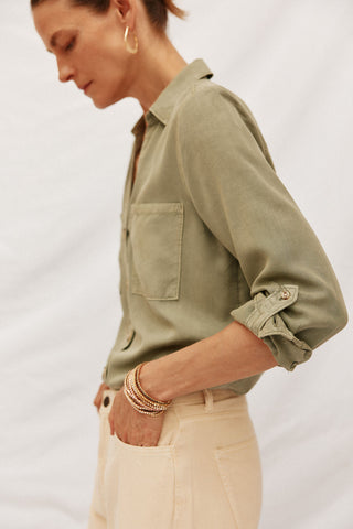 Camisa Denim Manga Larga con Bolsillo