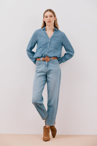 Camisa Denim Manga Larga con Bolsillos