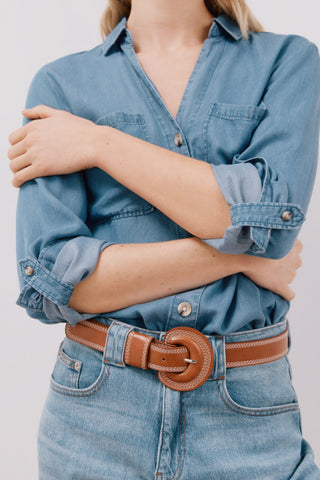 Camisa Denim Manga Larga con Bolsillos