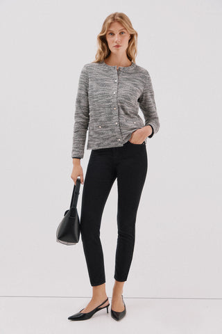 Chaqueta Tweed con Botones Dorados y Bolsillos