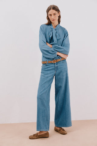 Camisa Denim con Detalle Lazo