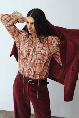 Camisa Manga Larga con Detalle Volante