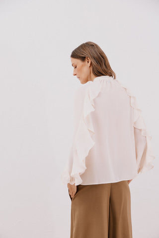 Camisa Manga Larga con Detalle Volante