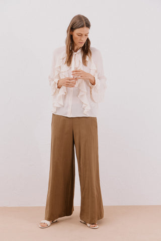 Camisa Manga Larga con Detalle Volante