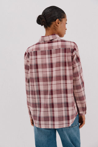 Camisa Manga Larga con Lazada Estampado Cuadros