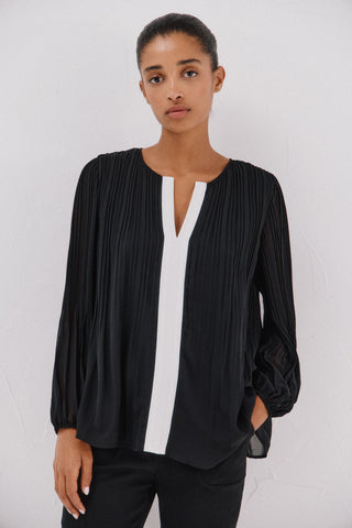 Blusa Manga Larga con Tejido Plisado