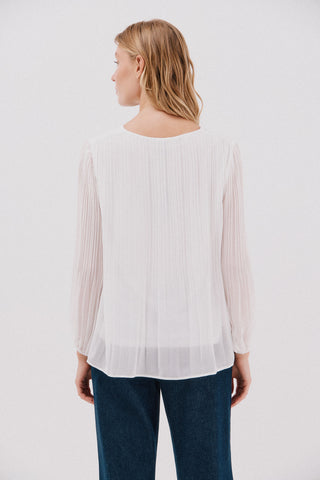 Blusa Manga Larga con Tejido Plisado