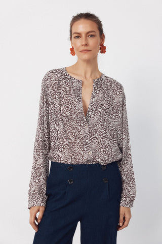 Camisa Manga Larga con Cuello Redondo