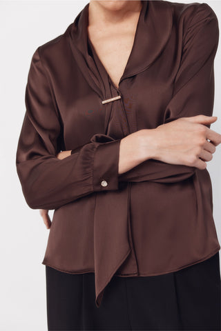 Camisa Manga Larga Satinada con Lazada